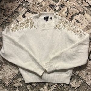 Lulu's White Sweater with Pearl Accents